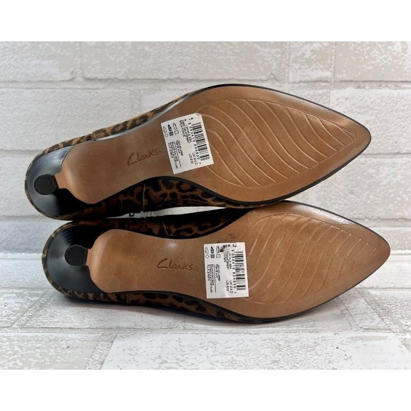 Clarks Linvale Judith Ankle Boots Suede Leopard Print Pointed Toe Heel Brown 6 - Picture 6 of 7